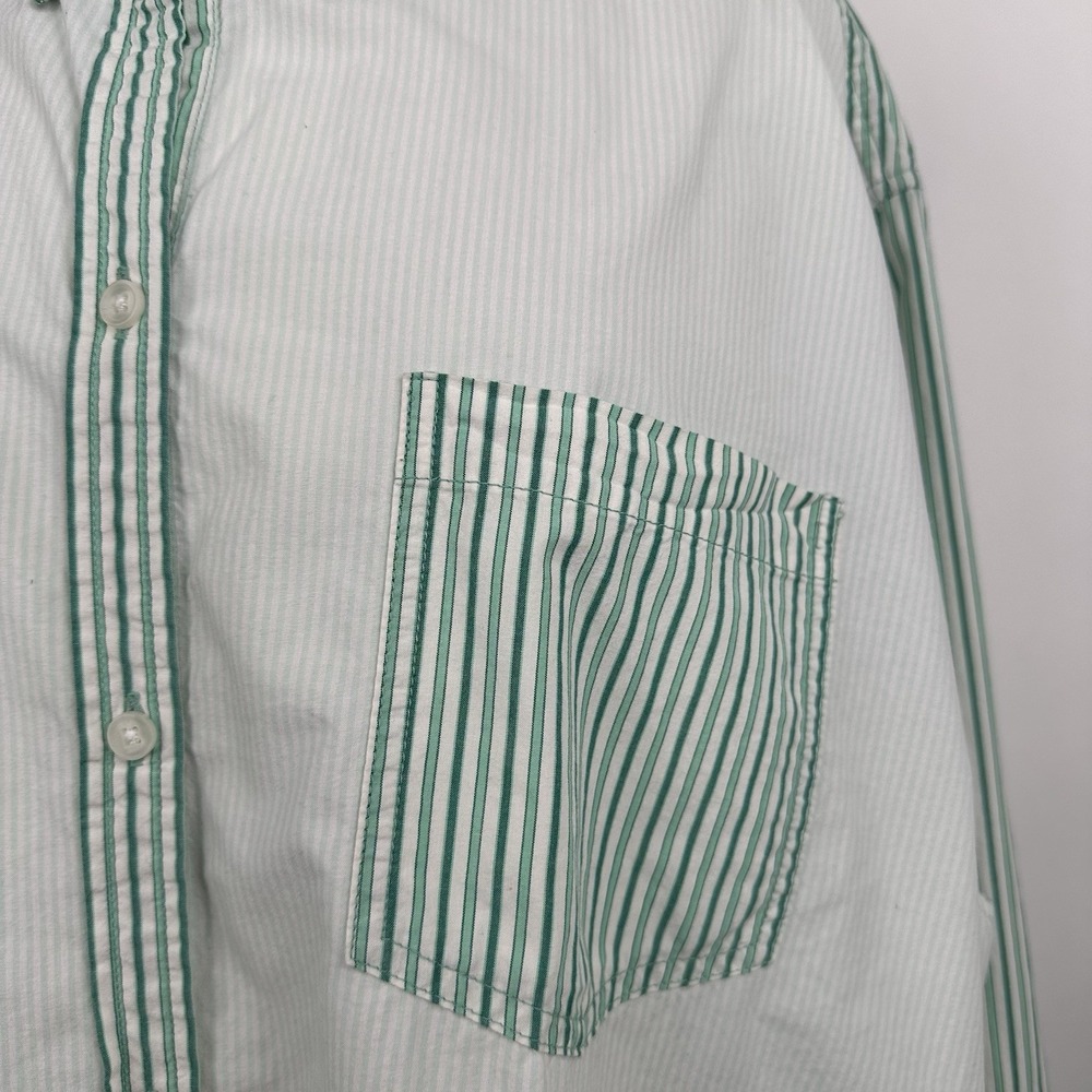 American Eagle Oversize Button Down Shirt Green White Contrast Stripe XXL Cotton - Picture 6 of 13